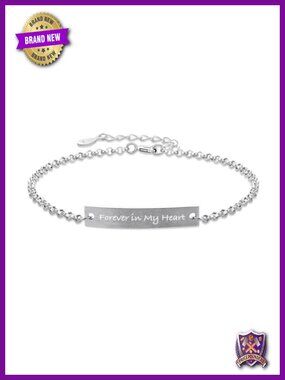 925 Sterling Silver Inspirational Charm Bracelet, Forever in My Heart Memorial